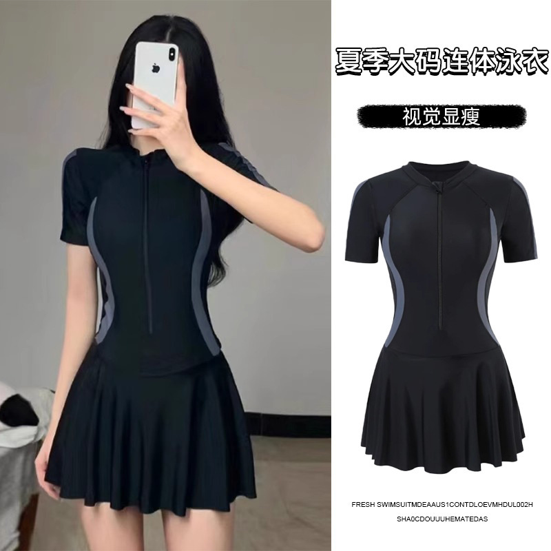 运动泳衣女士2025夏新款保守平角连体裙式遮肚显瘦学生泡温泉泳装