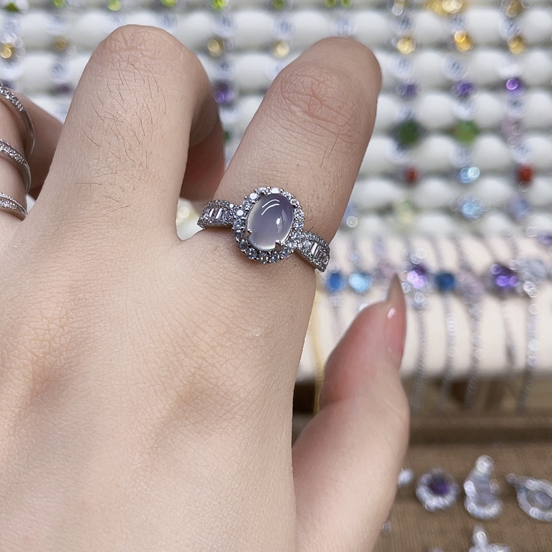 岫玉银S925镶嵌戒指