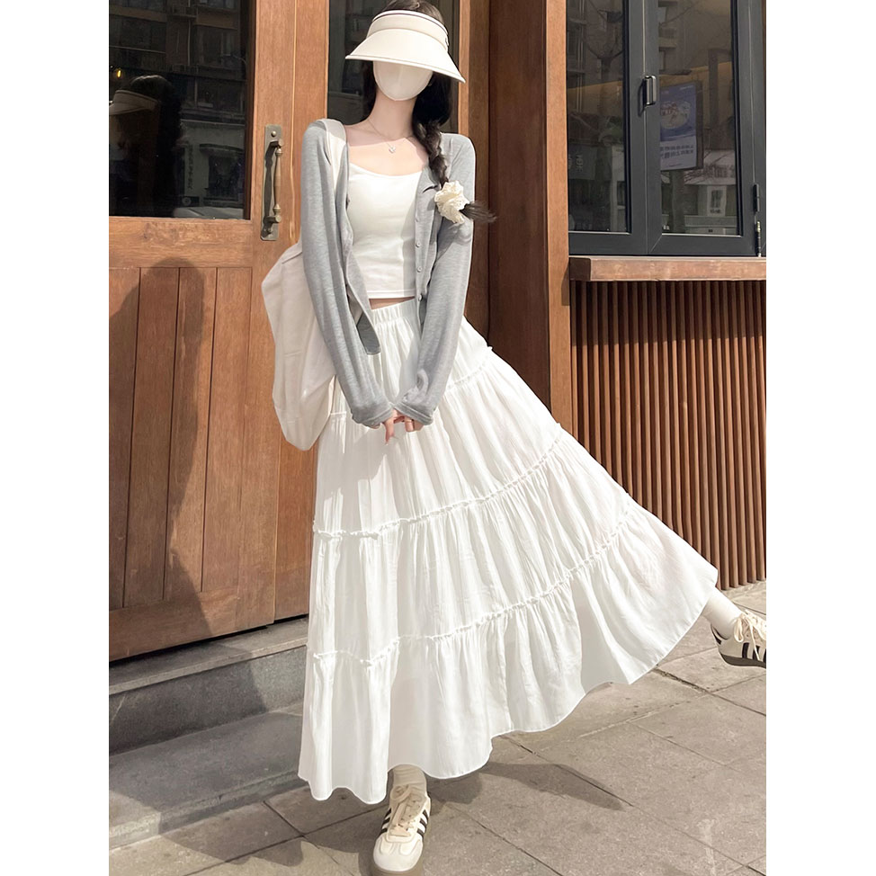 【圆圆脸】高腰显瘦拼接中长款半身裙2025新款大码胖mm甜美蛋糕裙