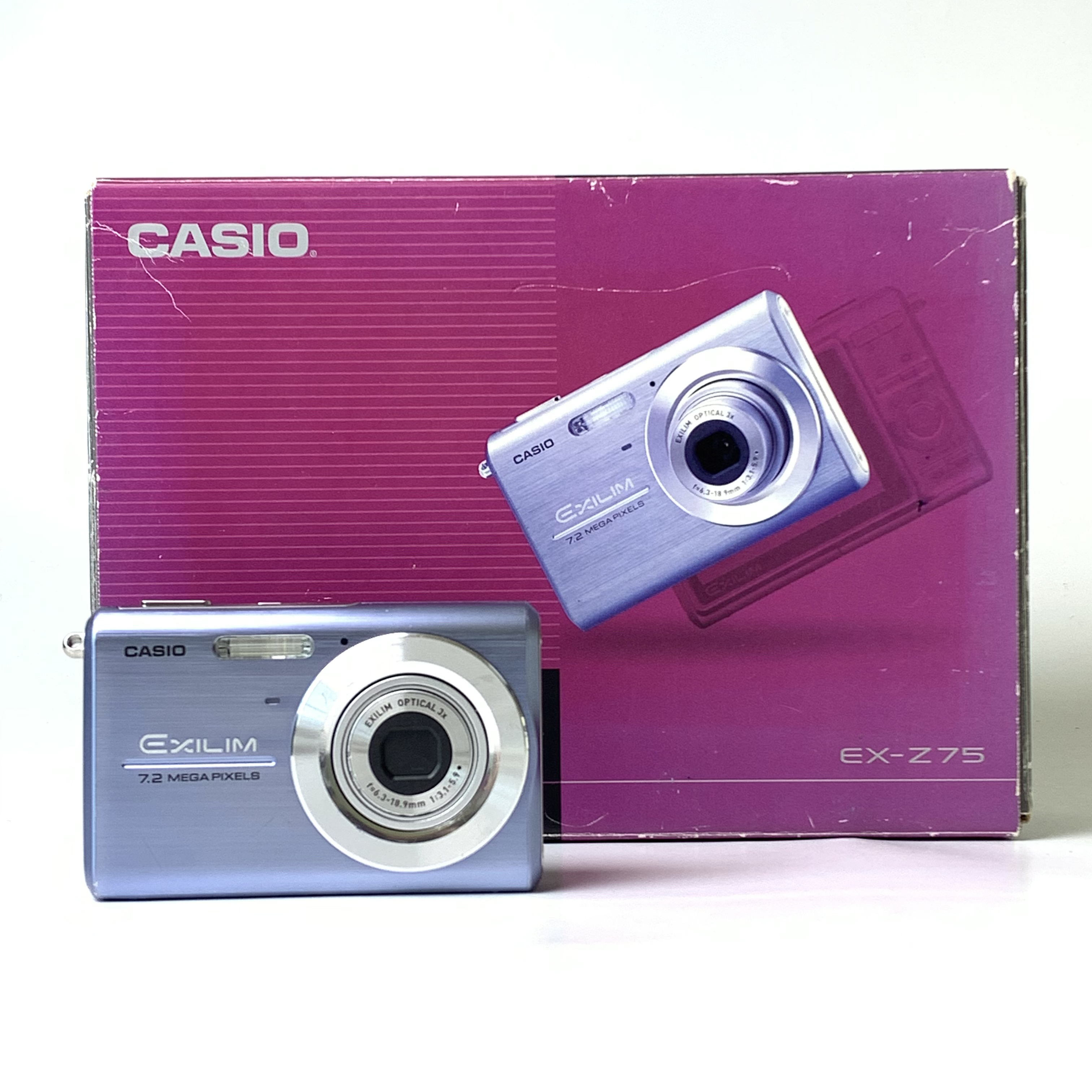 95新 Casio/卡西欧 Z75蓝色带原盒720W像素 三倍变焦柔肤奶油肌