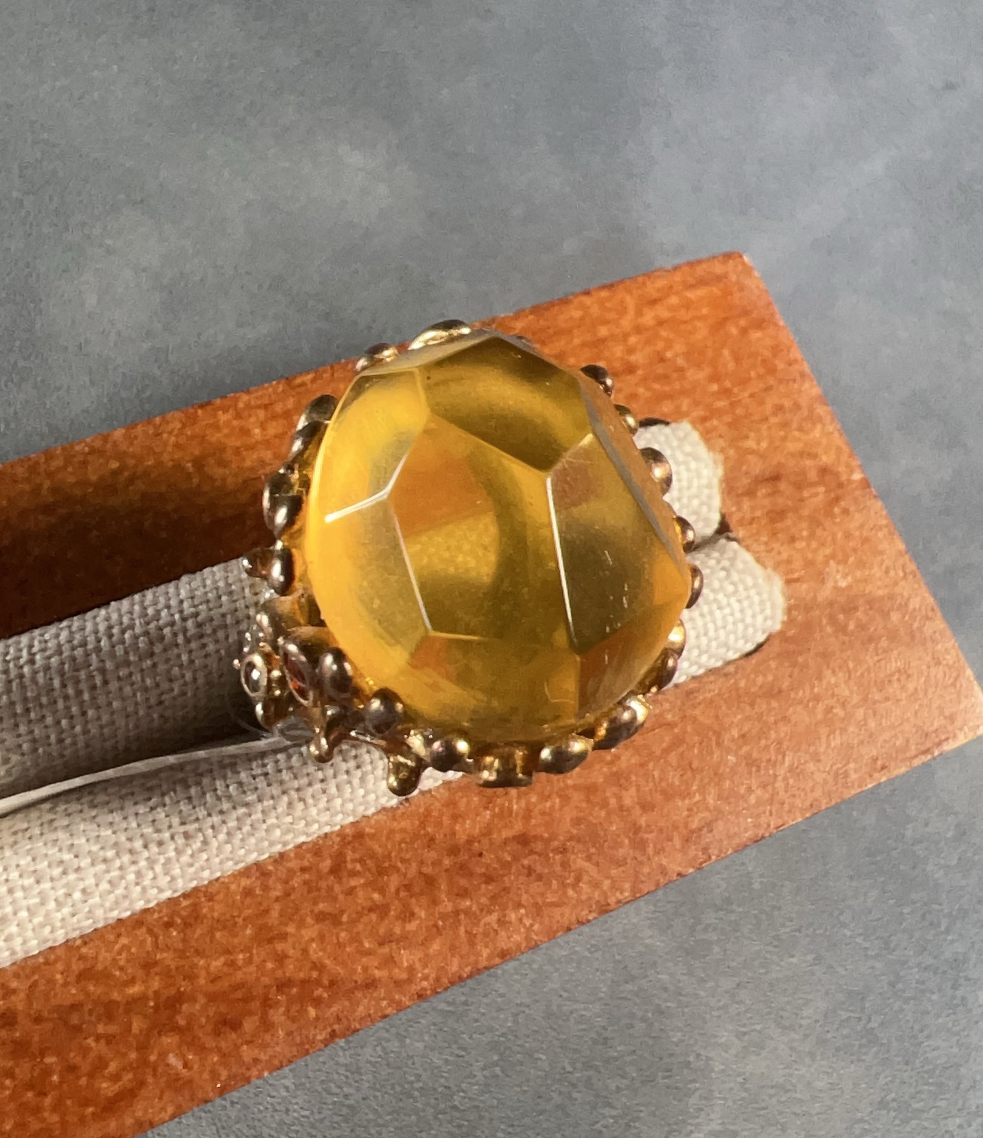 天然墨西哥蓝珀菱形切割工艺复古豪镶工艺开口戒银镶琥珀礼物黄色