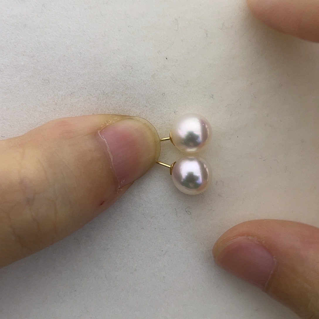 海水珍珠耳饰18K金镶嵌8-8.5素钉