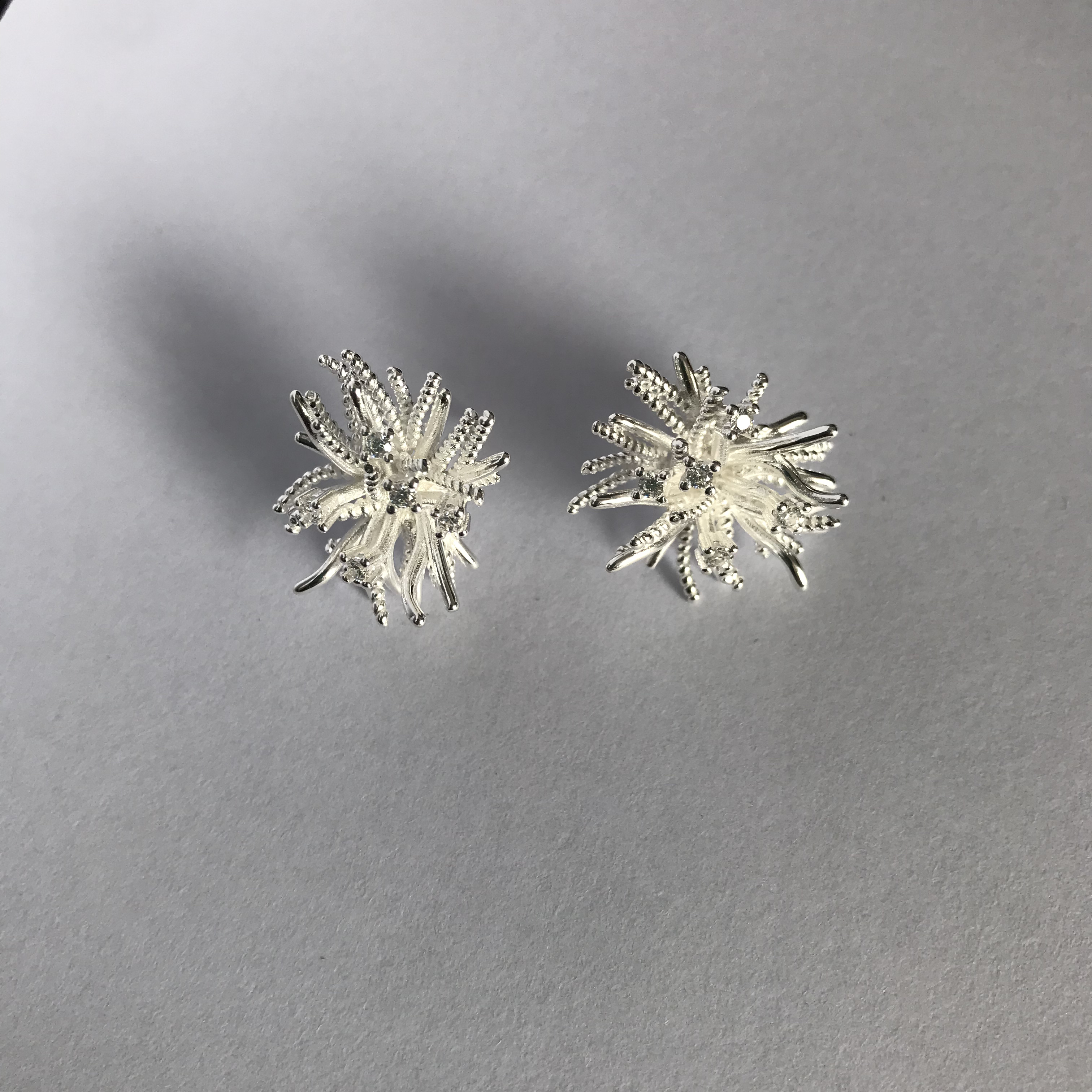 925银耳饰 时尚精致烟花耳钉女小众气质百搭耳环个性耳饰银色