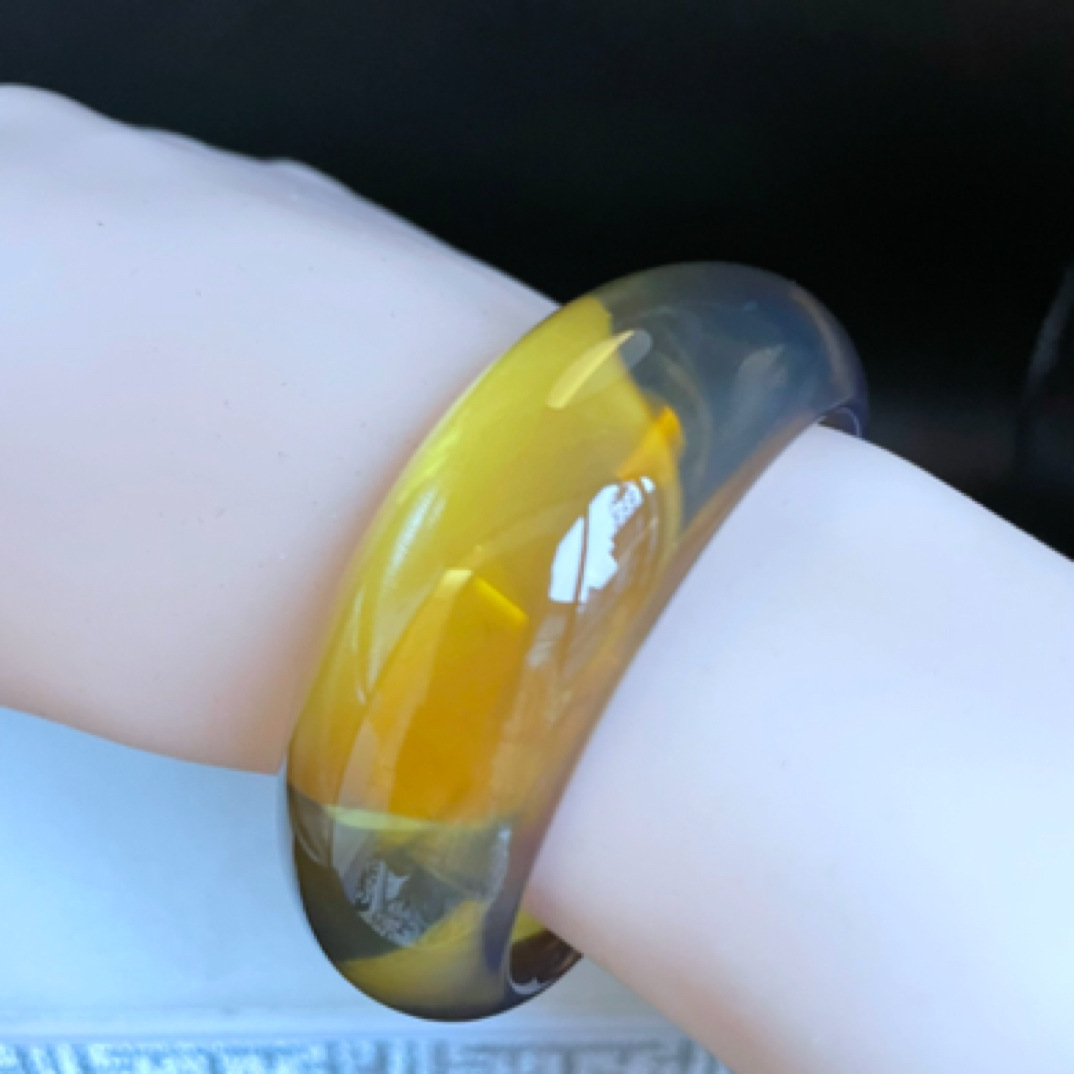 【李氏珠宝】圈53*21宽8.8mm柳青绿茶绞蜜手镯无瑕天然缅甸琥珀