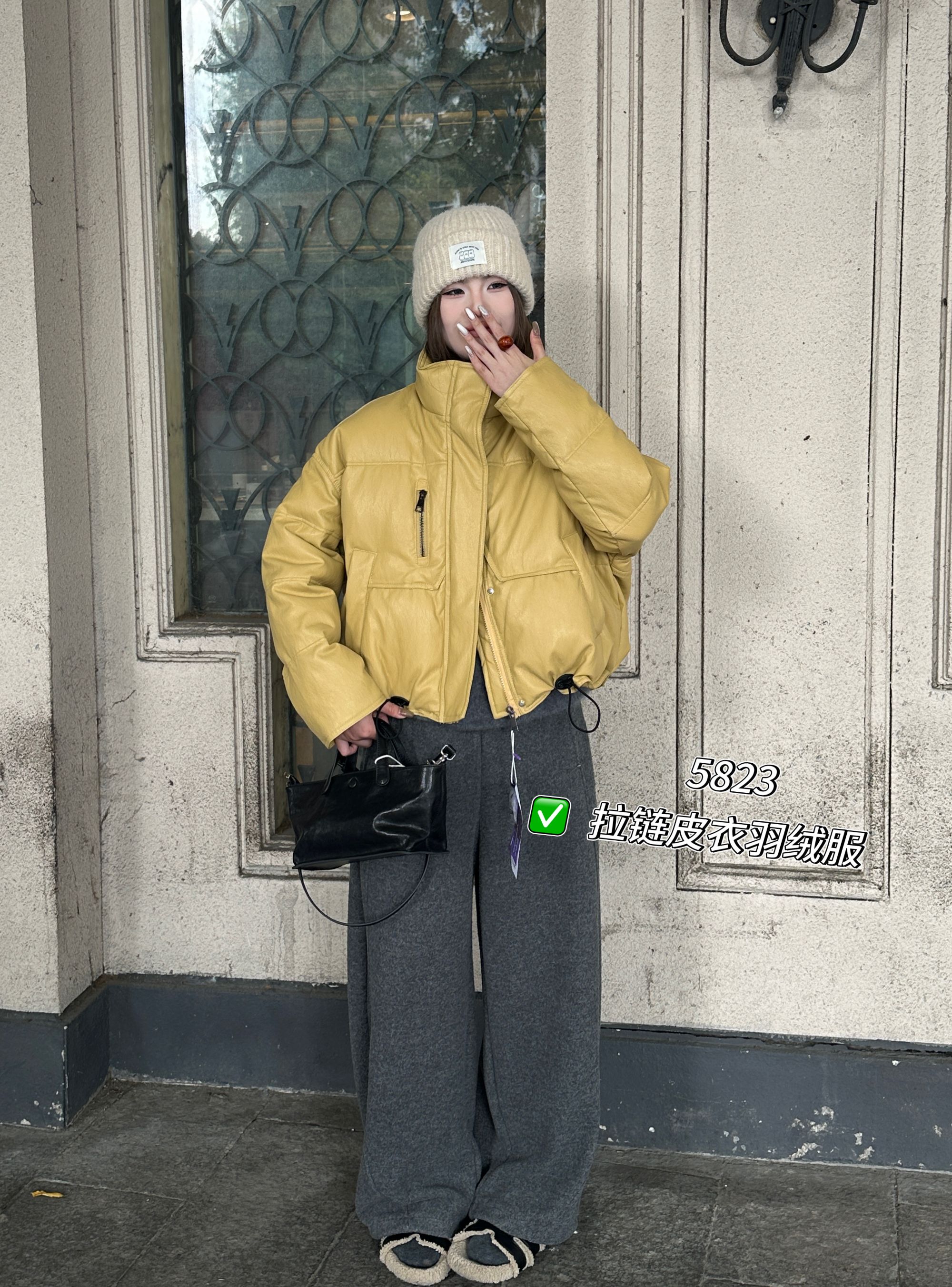 灰灰呀！5823 高质感蛋白片 韩代复古设计立领百搭保暖皮衣羽绒服