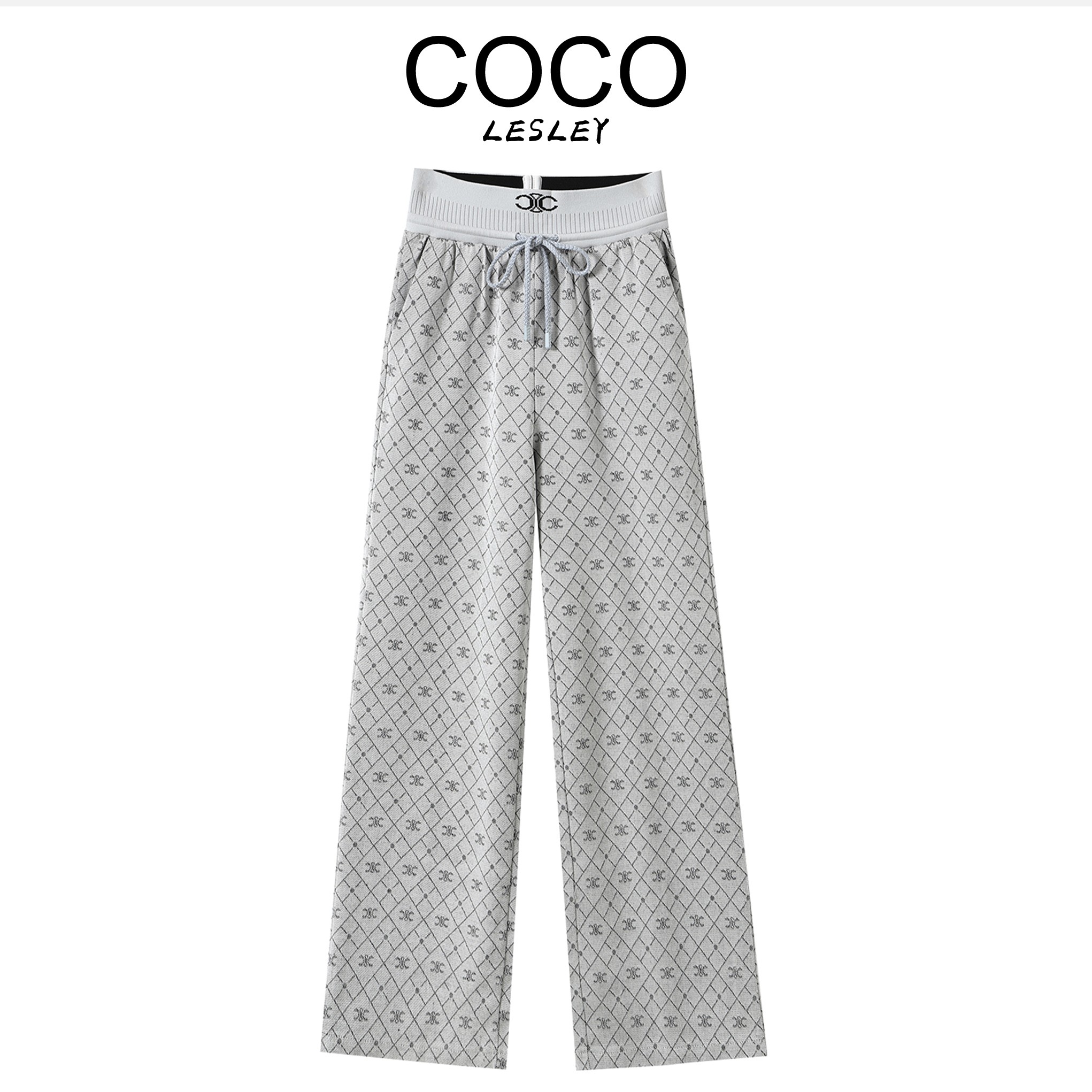 【COCO LESLEY】提花高级感休闲裤女春秋莱赛尔阔腿宽松直筒长裤