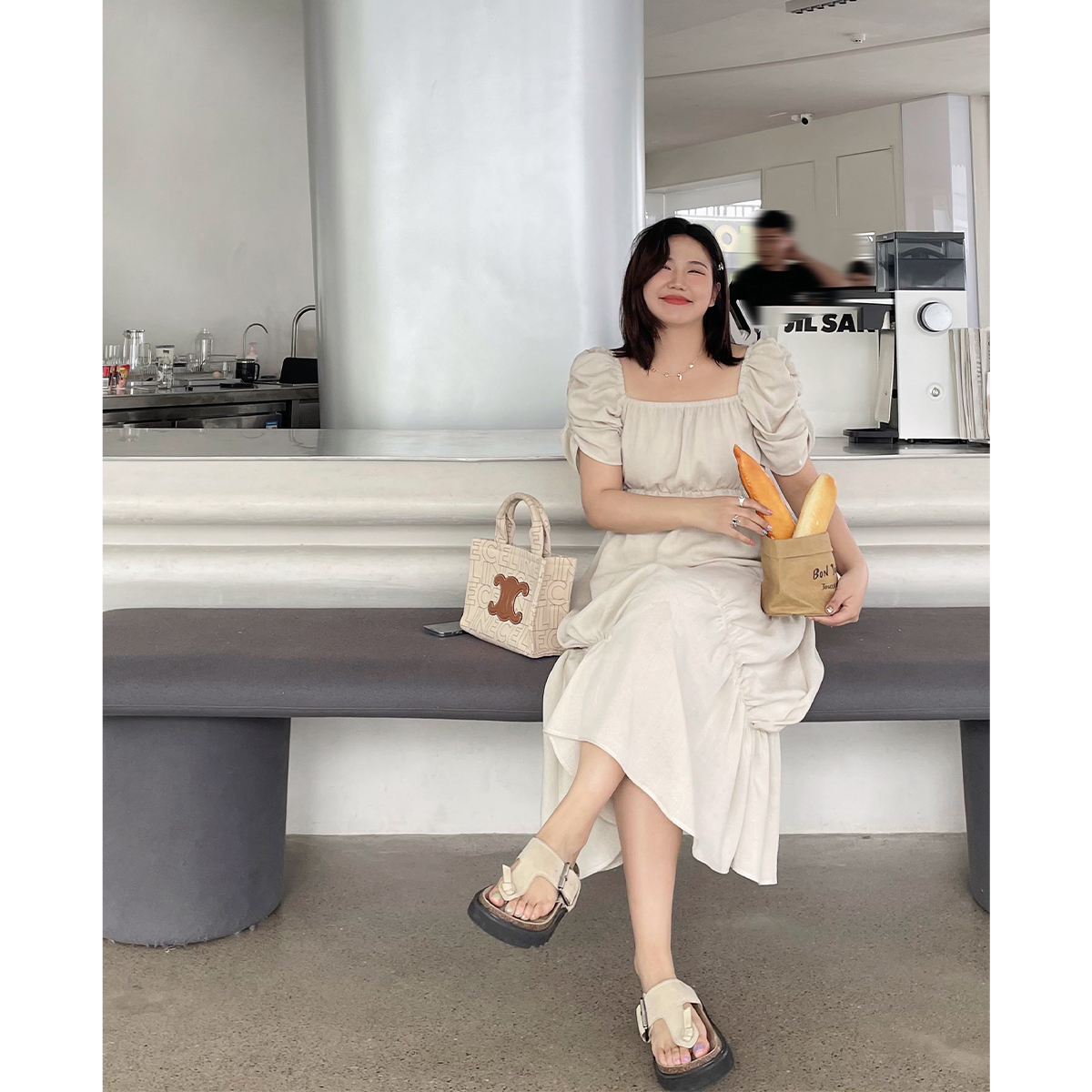 晶咕白标~落跑公主~下摆抽褶露腰连衣裙复古减龄连衣裙气质长裙