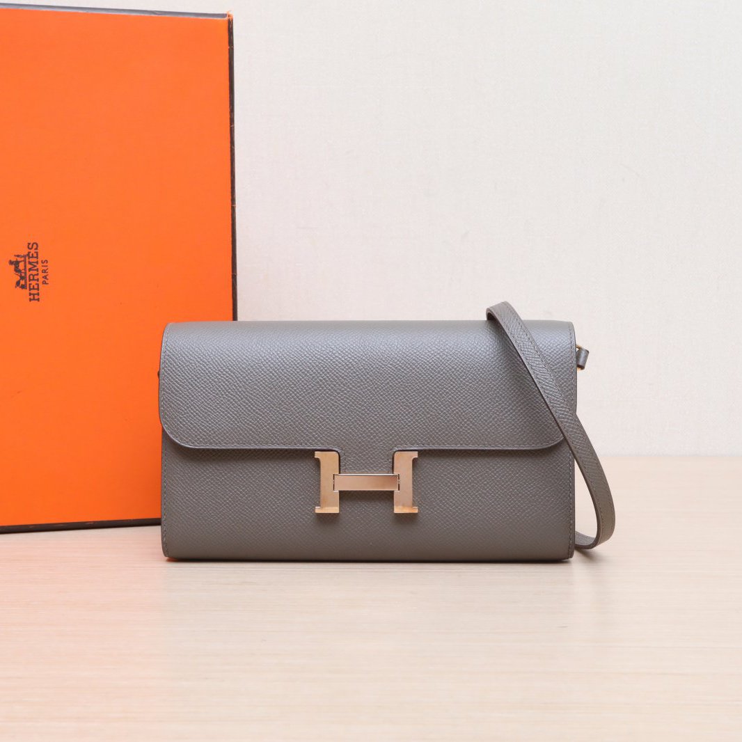 95新 Hermes/爱马仕 【小花Han】康康 LONG TO GO锡器灰 Ep皮 Y刻
