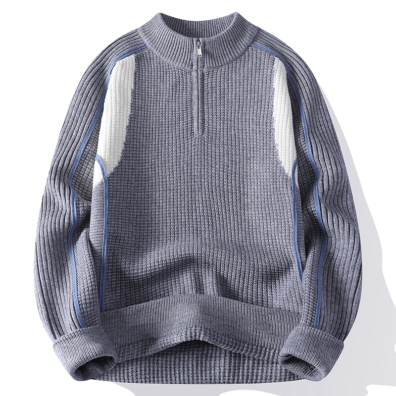 半拉链立领毛衣男冬季加厚保暖半高领针织衫男士慵懒风中领线衣服