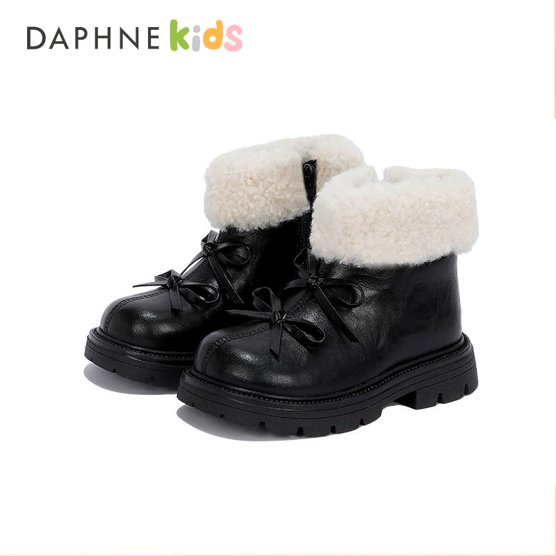 Daphne达芙妮女童马丁短靴2025秋冬季新款加绒洋气小公主儿童皮靴