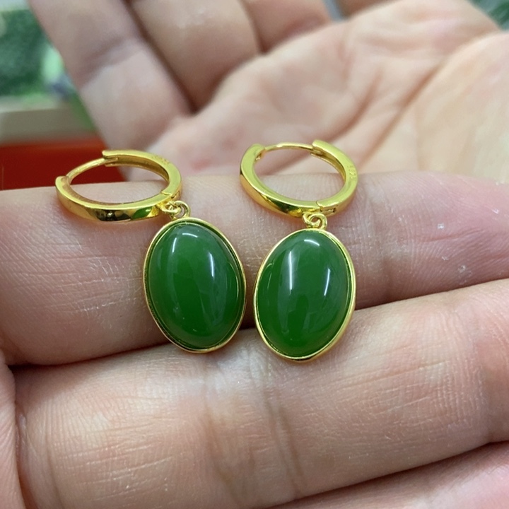 【闪购商品】和田玉（碧玉）银S925镶嵌耳饰11