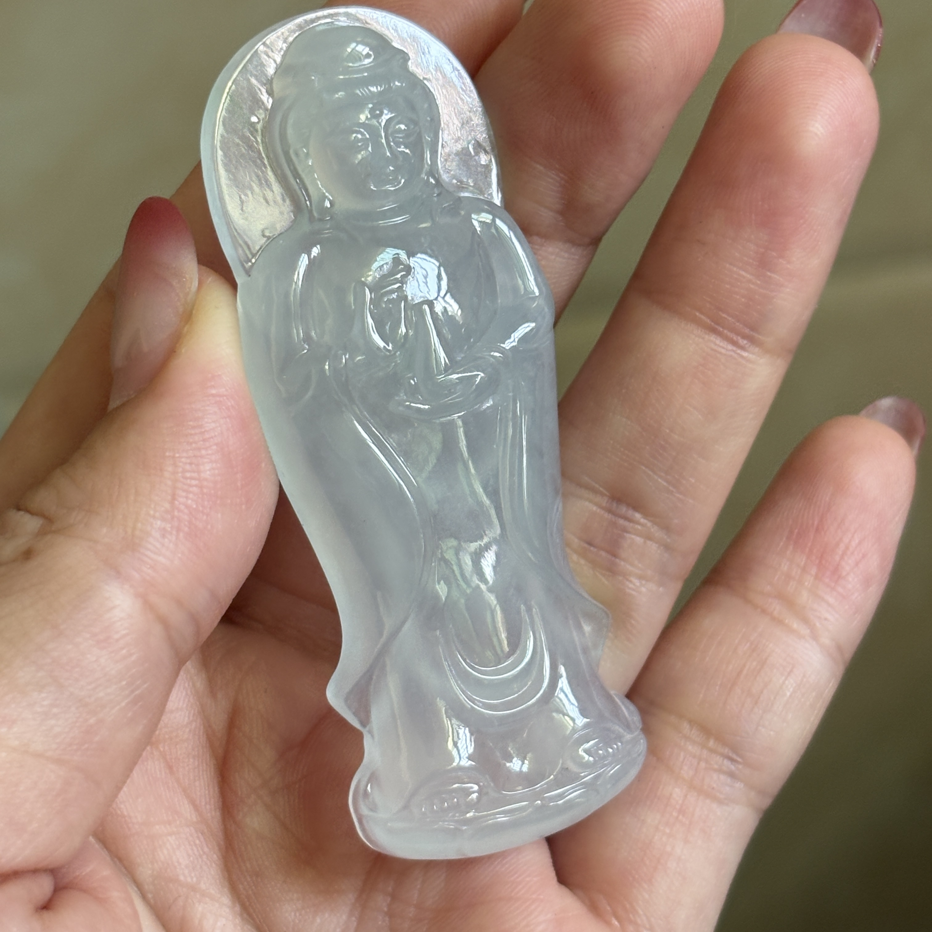 天然缅甸翡翠A货冰种站观音阿尼陀佛裸石可穿绳镶嵌守护神本命佛