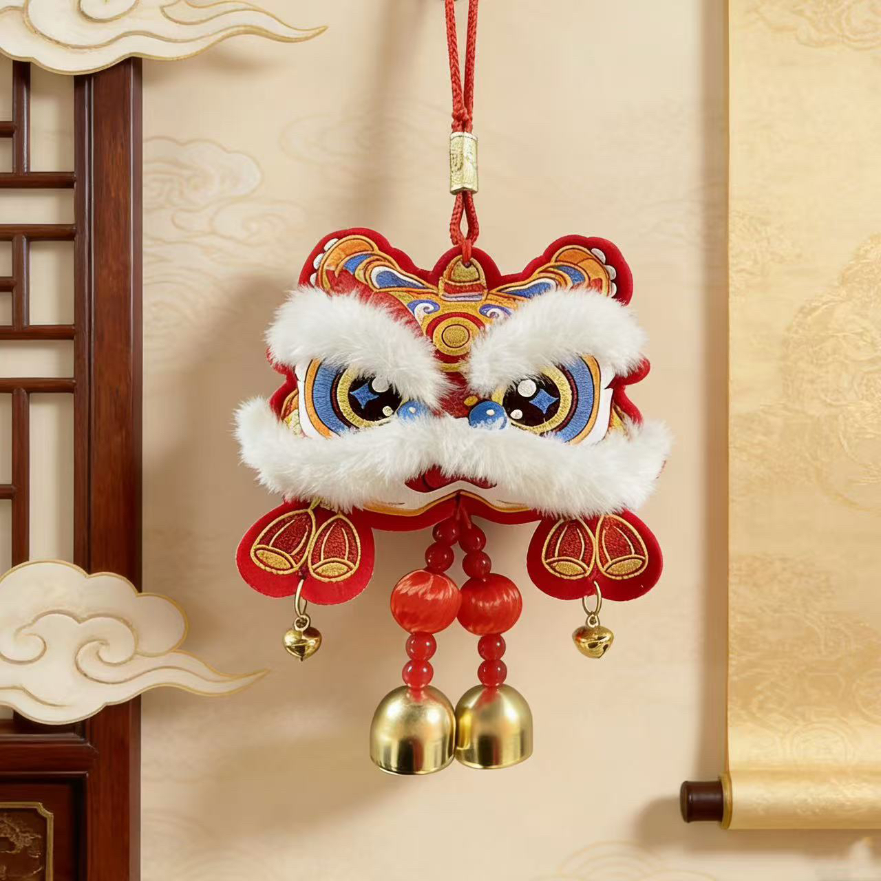 【发两个】马年新款醒狮铃铛福字挂饰春节过年客厅室内喜庆场景13