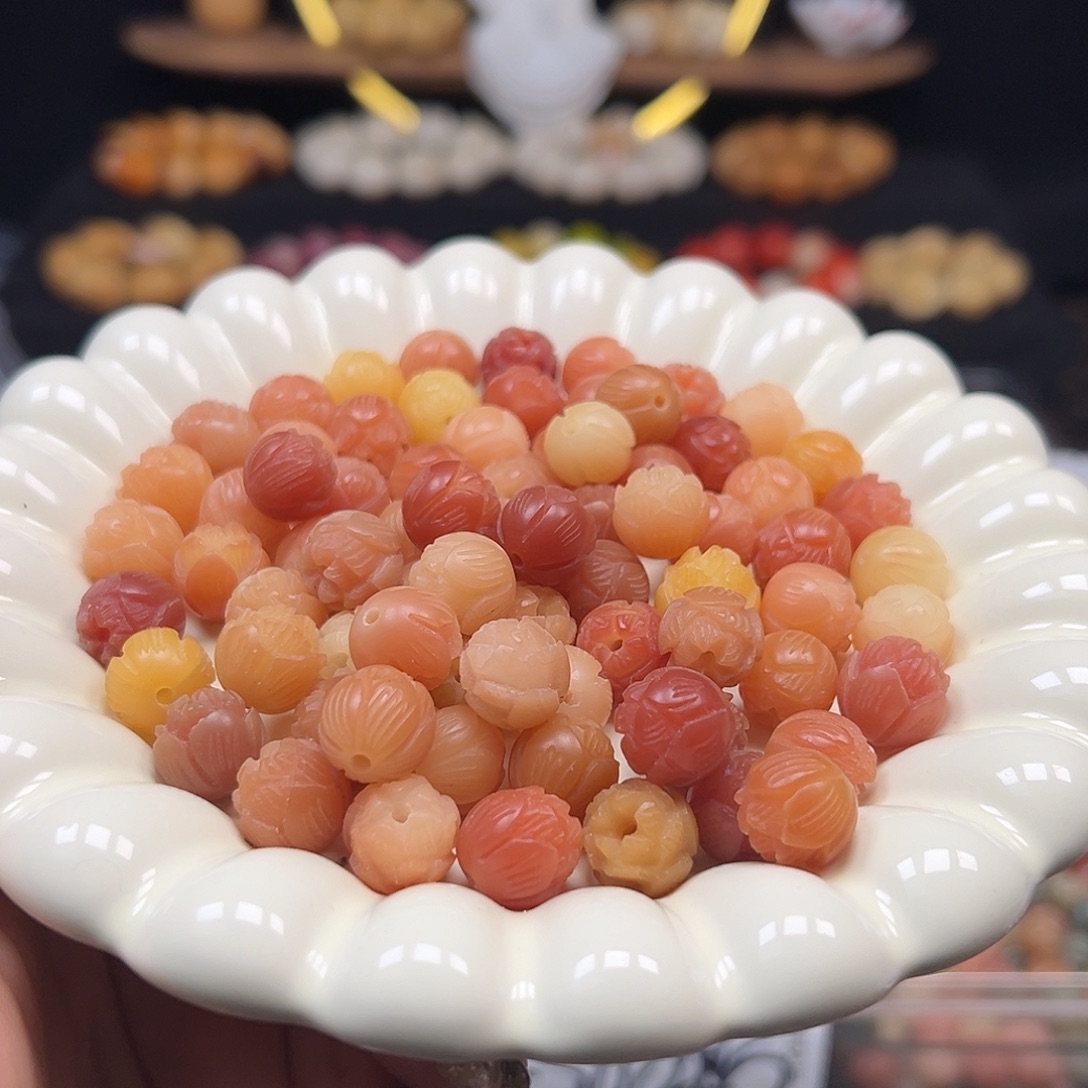 菩提根/象牙果手串卡12肉粉步步生莲50颗