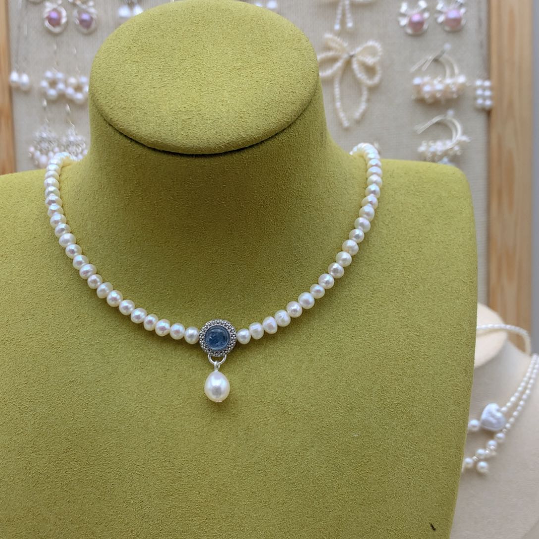 淡水珍珠银S925镶嵌项链