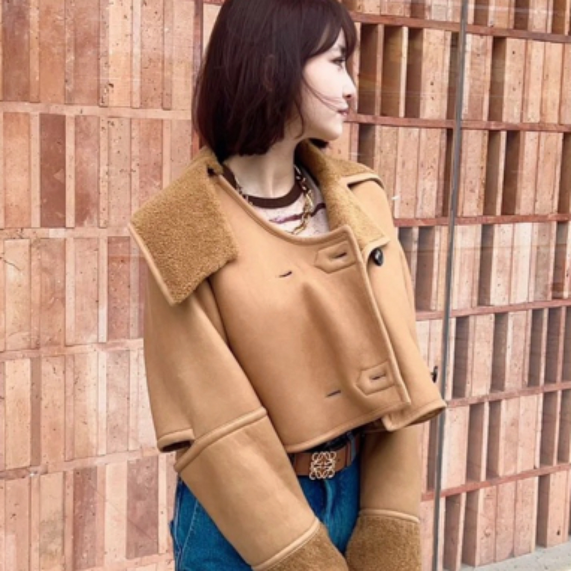 未使用 LOEWE/罗意威 高公价驼色皮毛一体外套/38码/27288