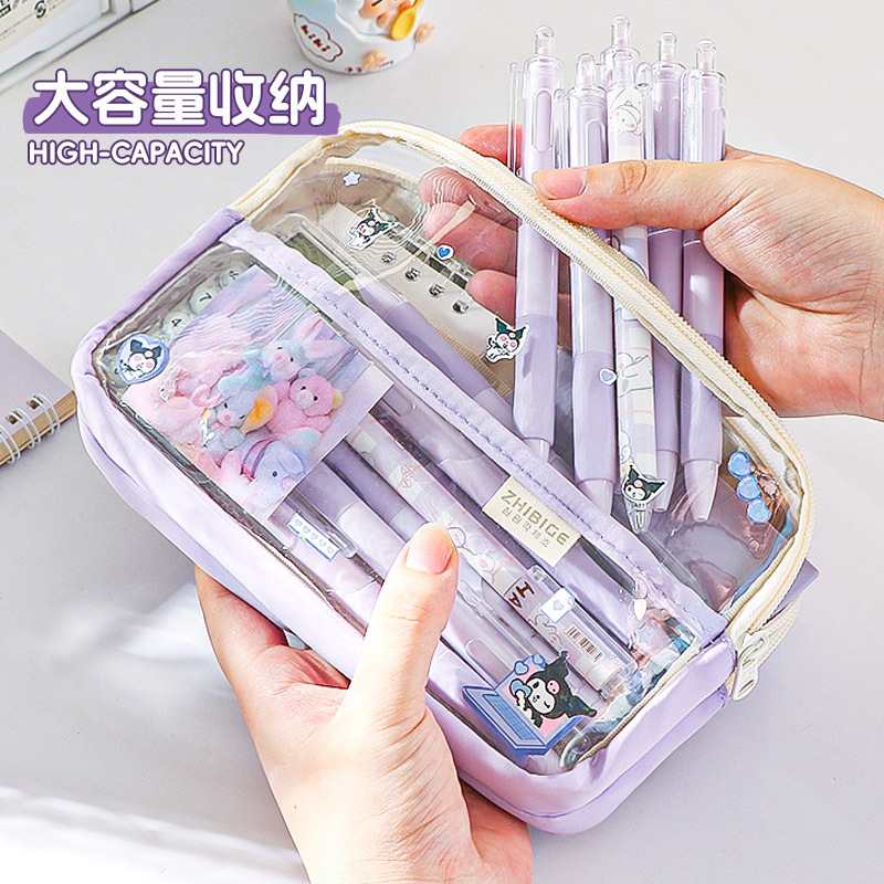 多层大容量透明笔袋女孩小学生日系高颜值文具盒