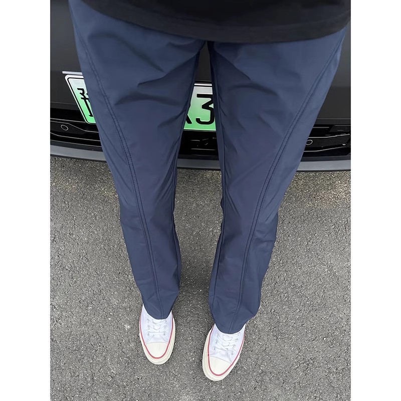藏青色基础斜切冲锋裤男女同款夏速干美式直筒裤子百搭休闲弯刀裤