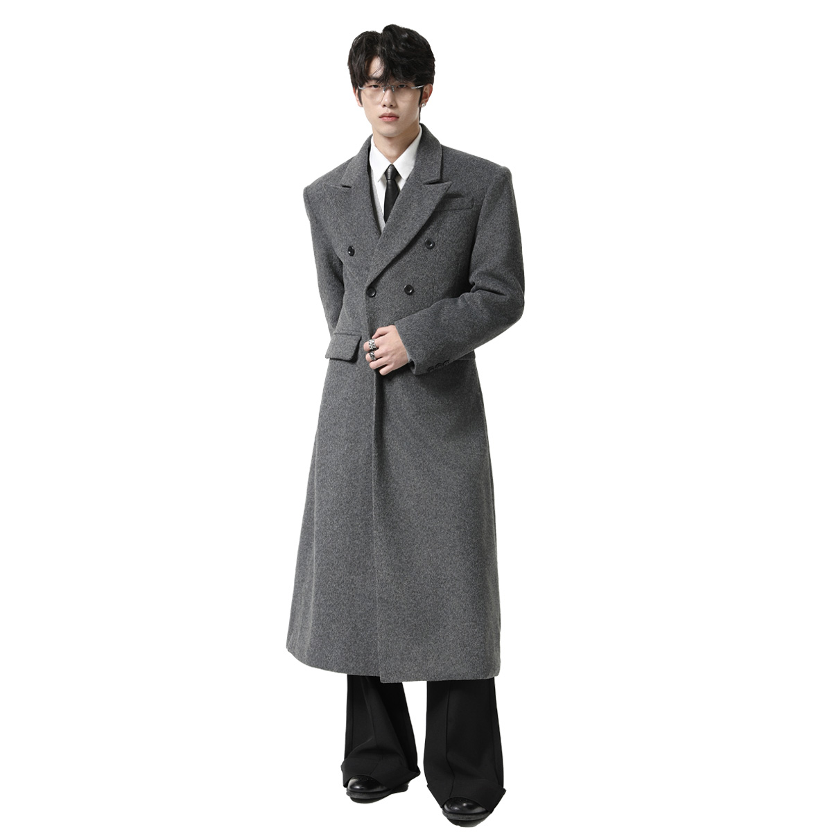 AmateurFit【权利】老钱双排扣羊毛混纺大衣收腰设计毛呢外套