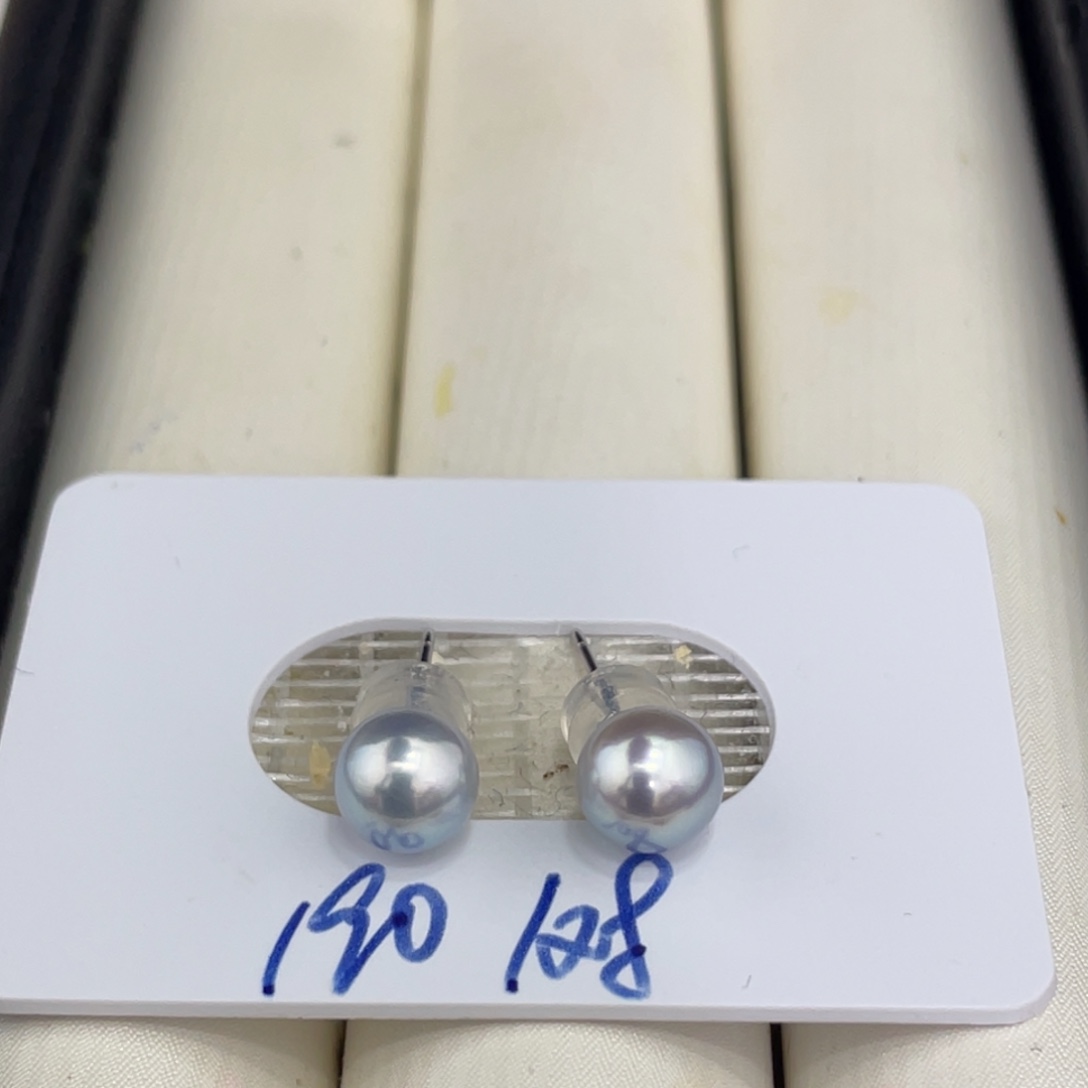 银S925镶嵌海水珍珠耳钉6-7mm真多麻耳钉