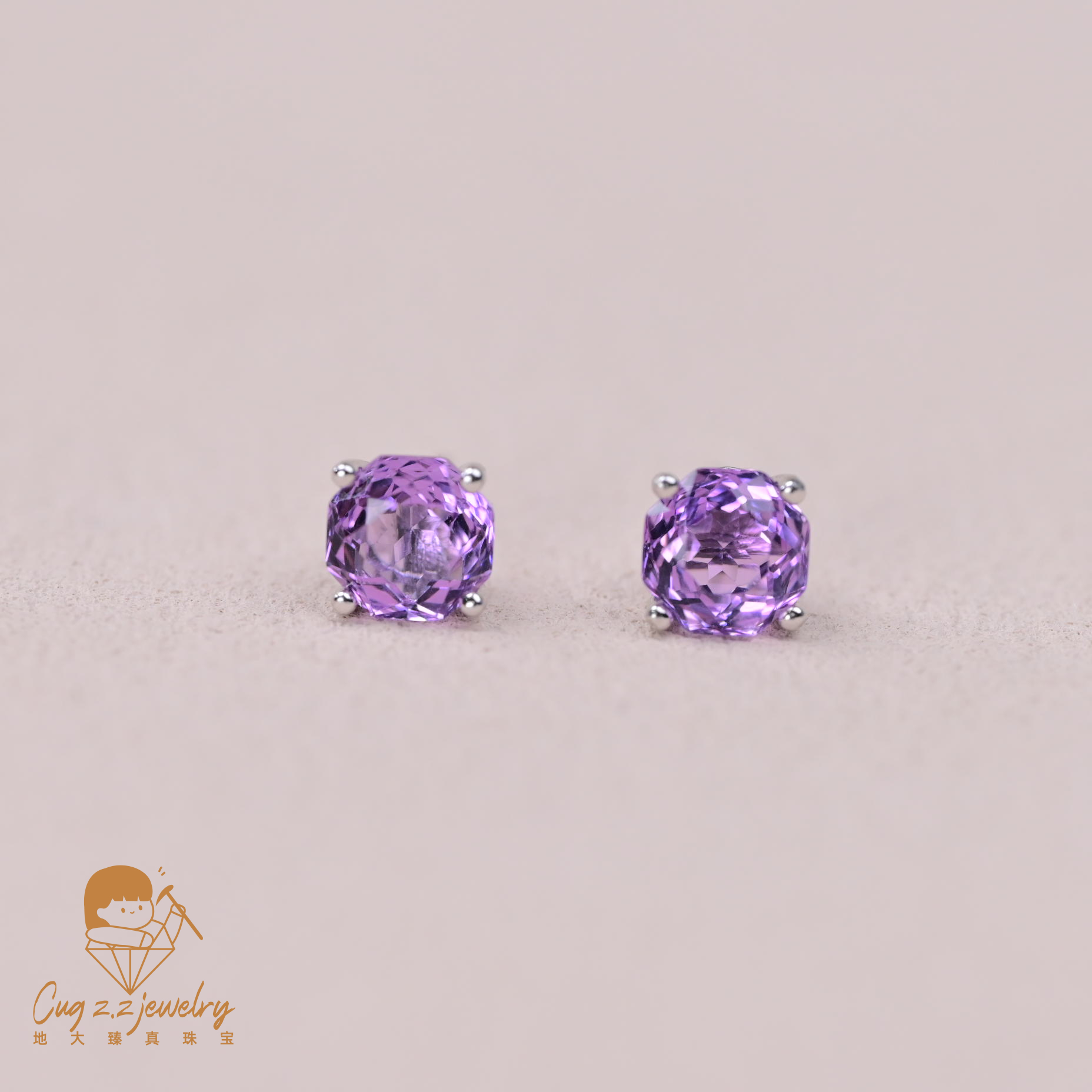 天然紫水晶玫瑰切爆闪满火彩水晶925银