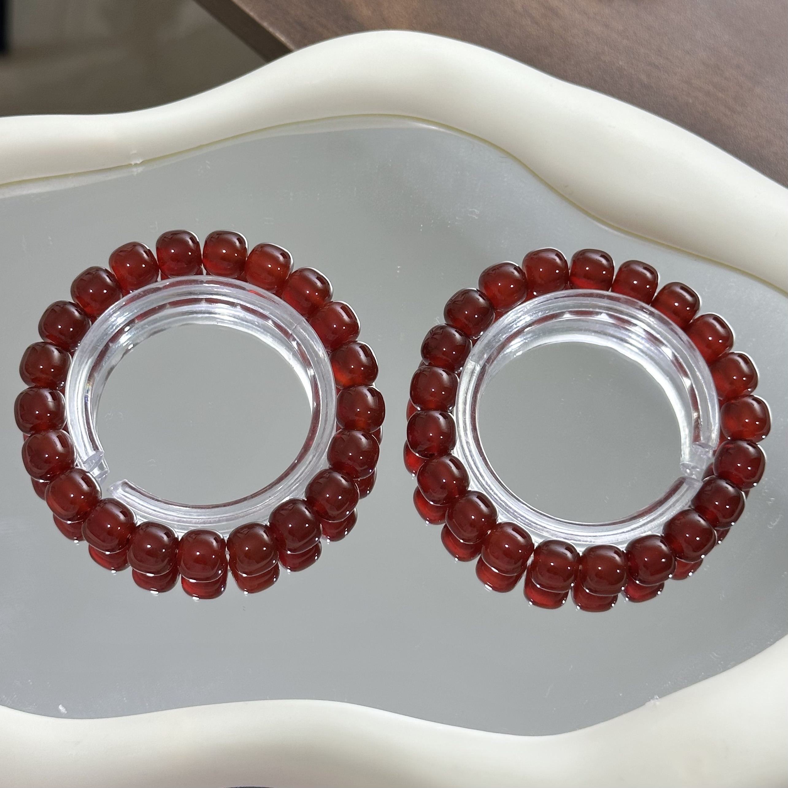 天然红玛瑙老型珠素圈手串 10mm