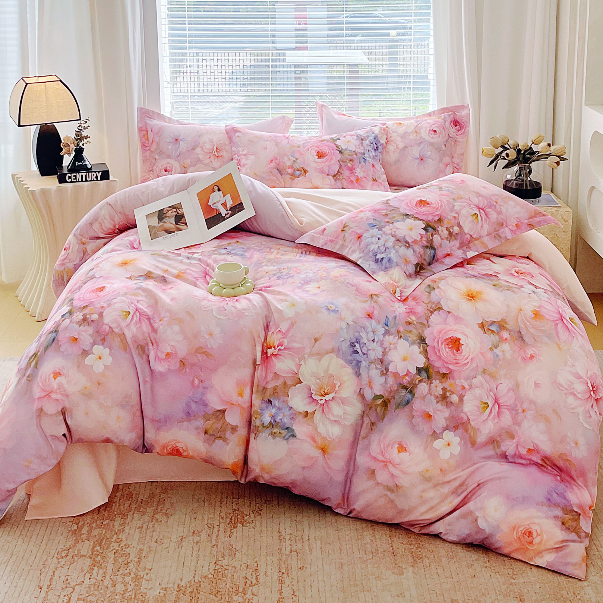 【冬季新年甄选】轻奢法式浪漫设计款柔光花语-粉玉四件套-yue