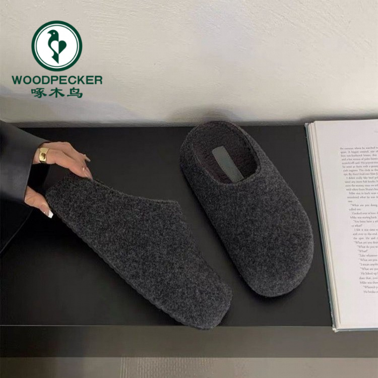 啄木鸟内增高5cm勃肯鞋女2025秋季新款厚底加绒保暖包头毛毛拖鞋