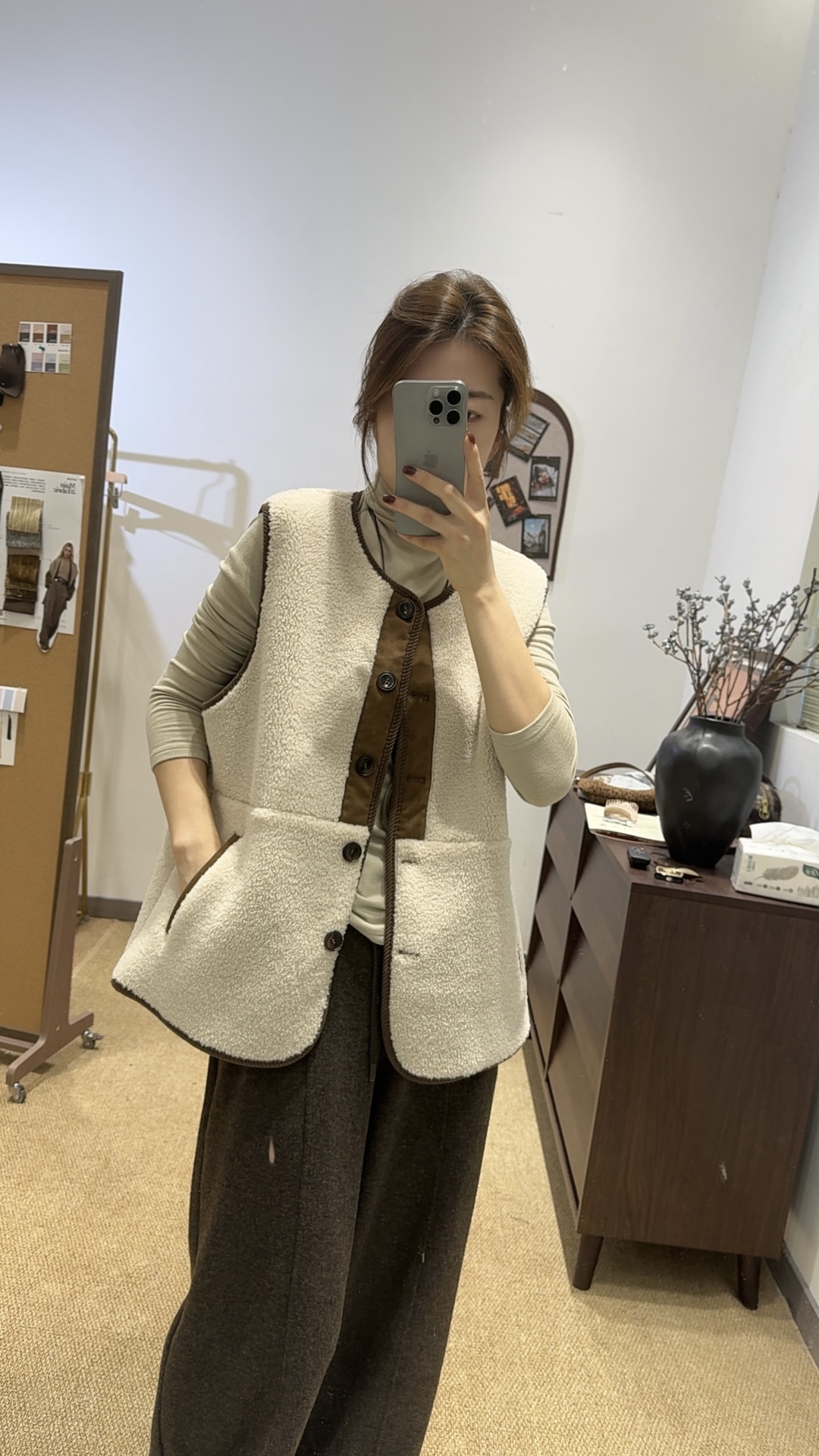 【菜菜家】单排扣圆领马夹宽松马甲女装冬季上衣