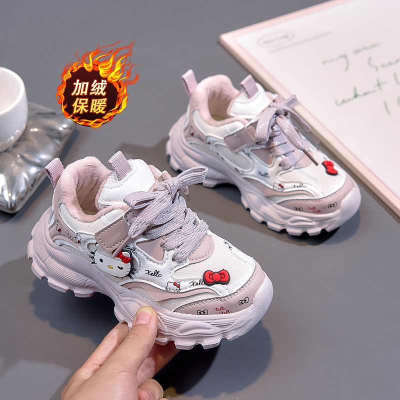 女童运动鞋2025冬季新款女孩加绒保暖老爹鞋中大童轻便软底跑步鞋