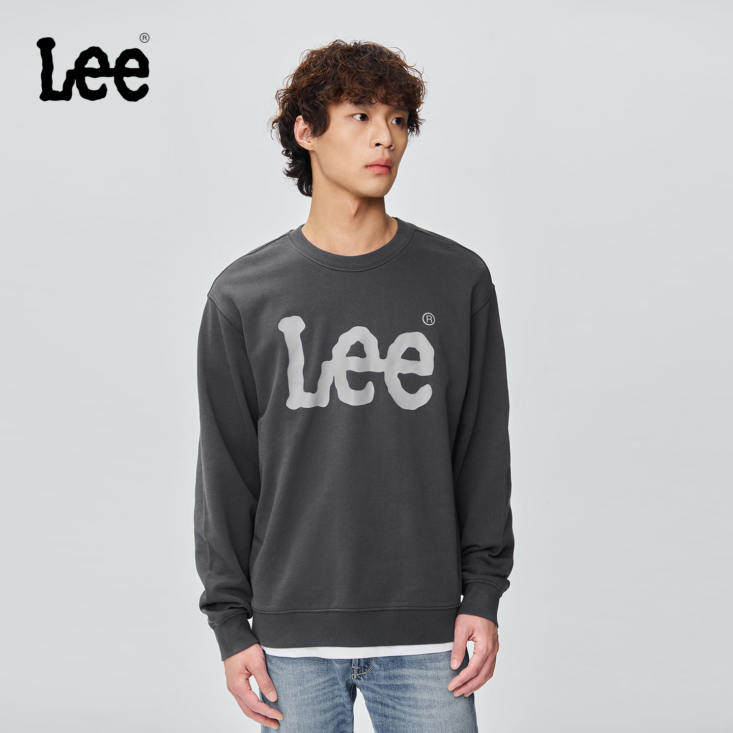 Lee商场同款25秋冬舒适版圆领印花Logo设计男长袖卫衣潮流