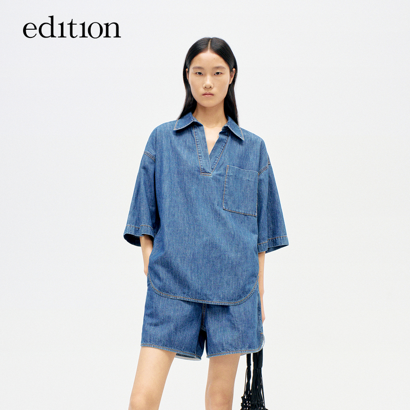 【商场同款】edition蓝色套头牛仔衬衫#EBD2TOPK02