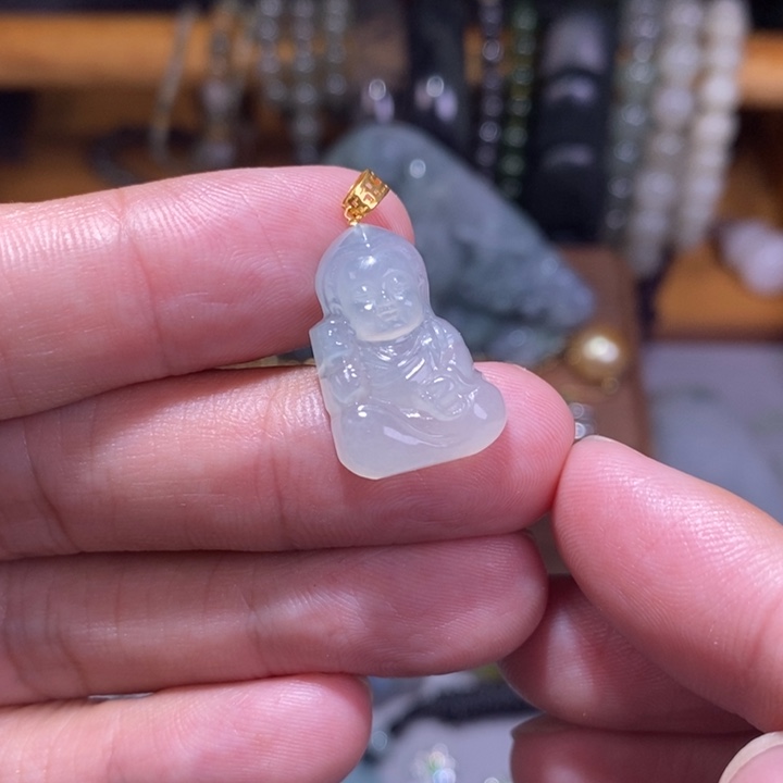 翡翠18K金镶嵌颈饰宝宝佛350