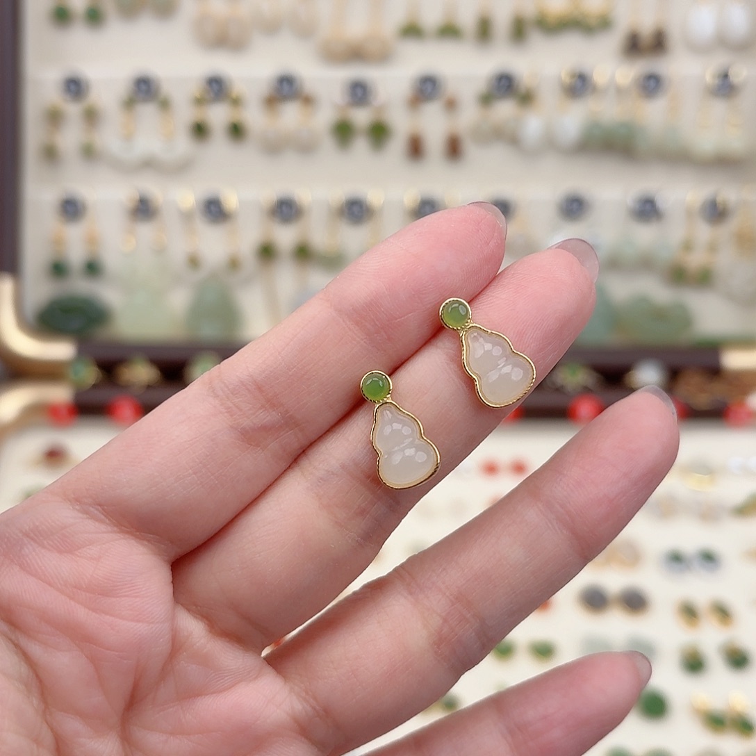 银S925镶嵌和田玉耳饰