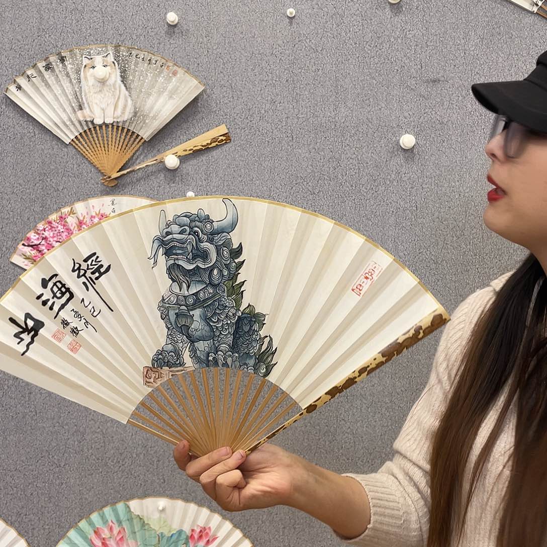 书法95寸梅妃-纯手绘-文玩扇骨（默认粘好）