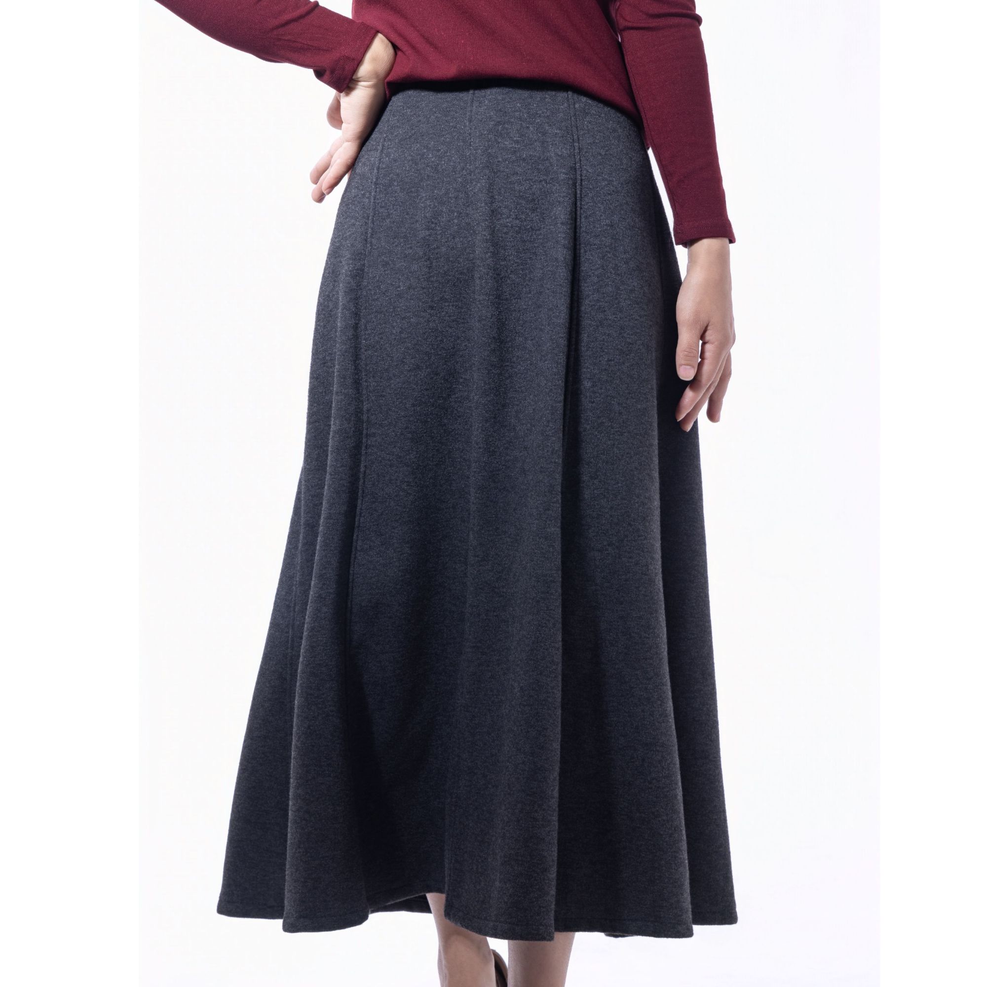 松紧带伞裙百褶裙秋季女装高腰厚款中长裙半身裙复古时尚气质