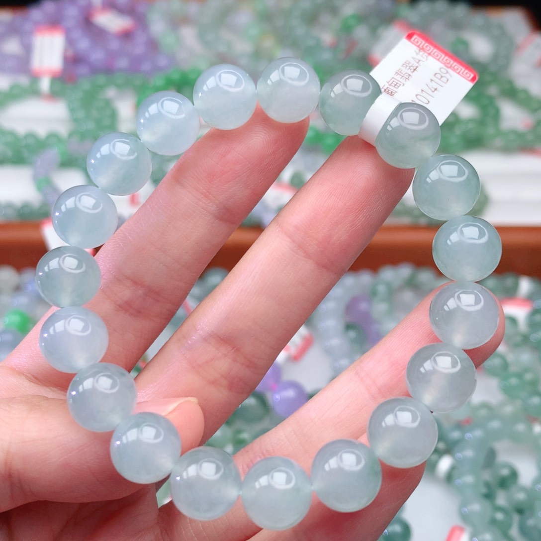 翡翠手链未镶嵌花**叶翡翠10mm
