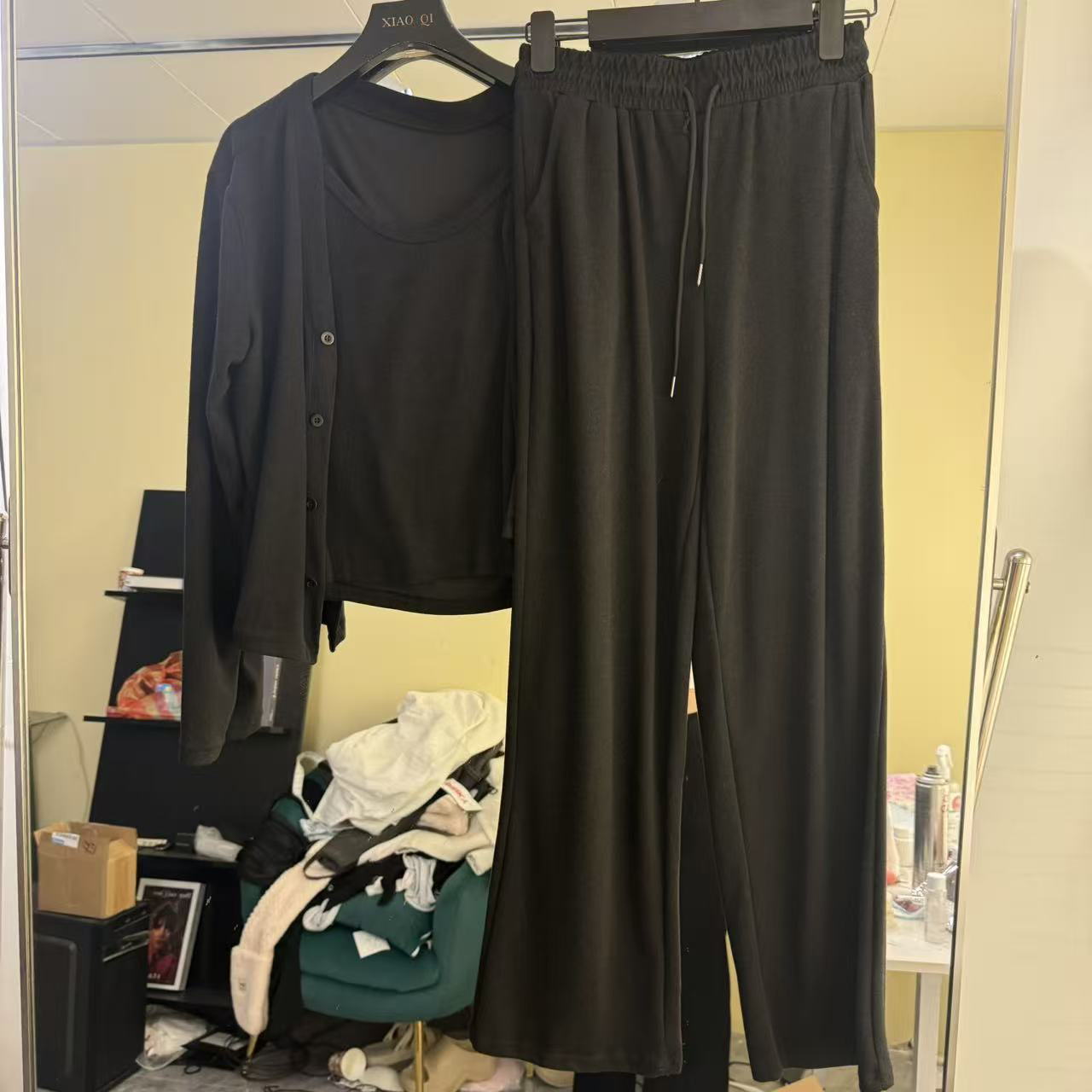 秋季韩版休闲时尚气质显瘦背心上衣开衫阔腿裤套装女