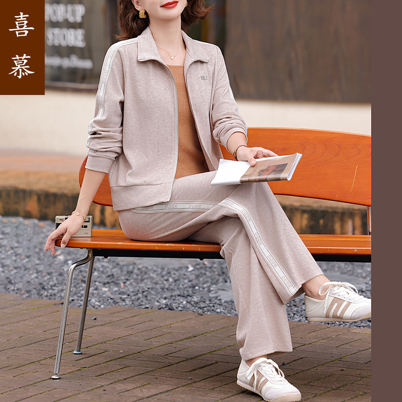 妈妈秋装2025新款洋气套装中老年女装春秋季宽松大码运动服两件套