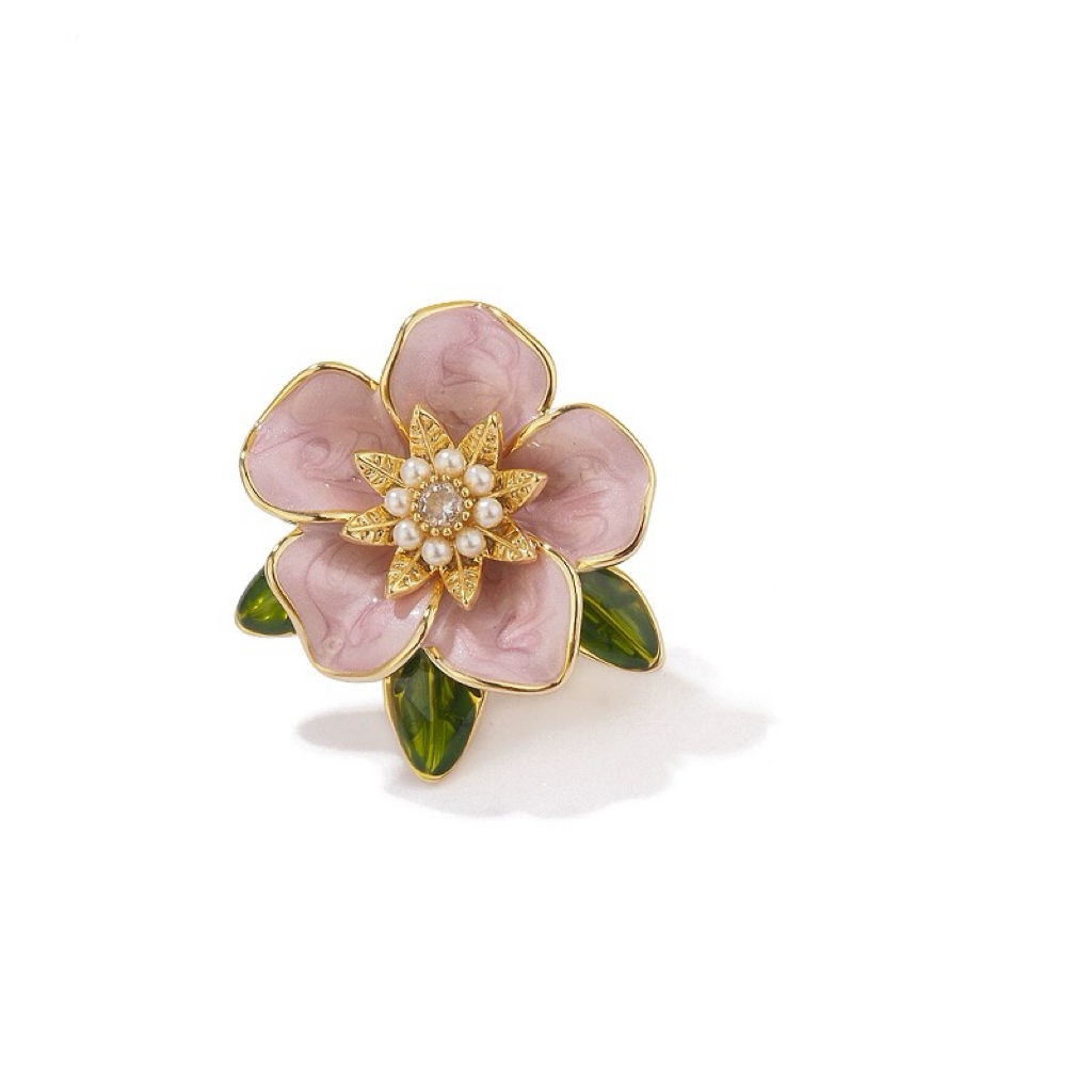 铜合金珐琅胸针 温柔气质百搭粉色珐琅花朵胸针3737