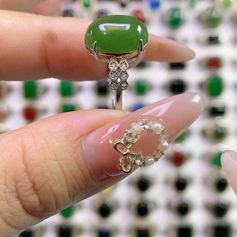 【闪购商品】银S925镶嵌戒指和田玉