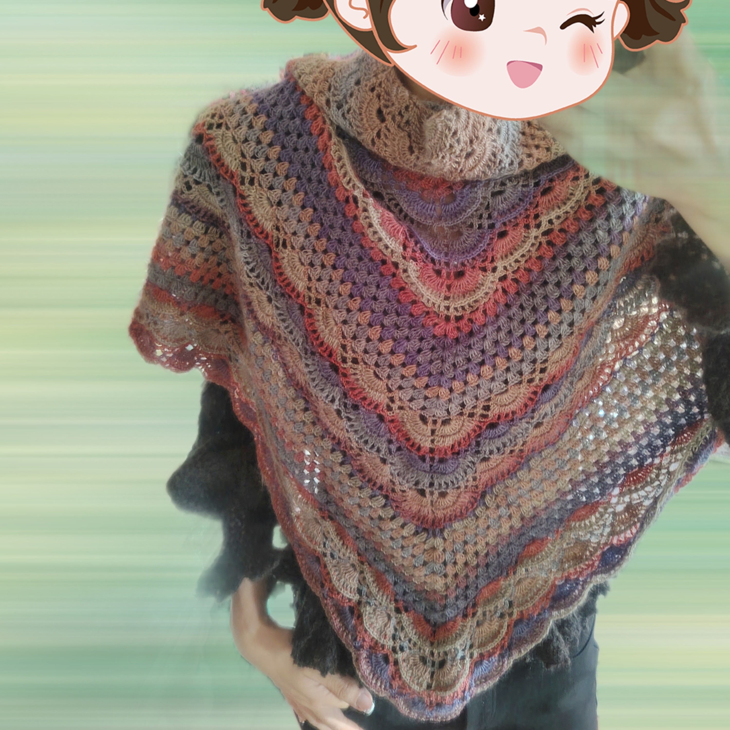 Diy羊毛钩织七彩手工编织贵妇人披肩