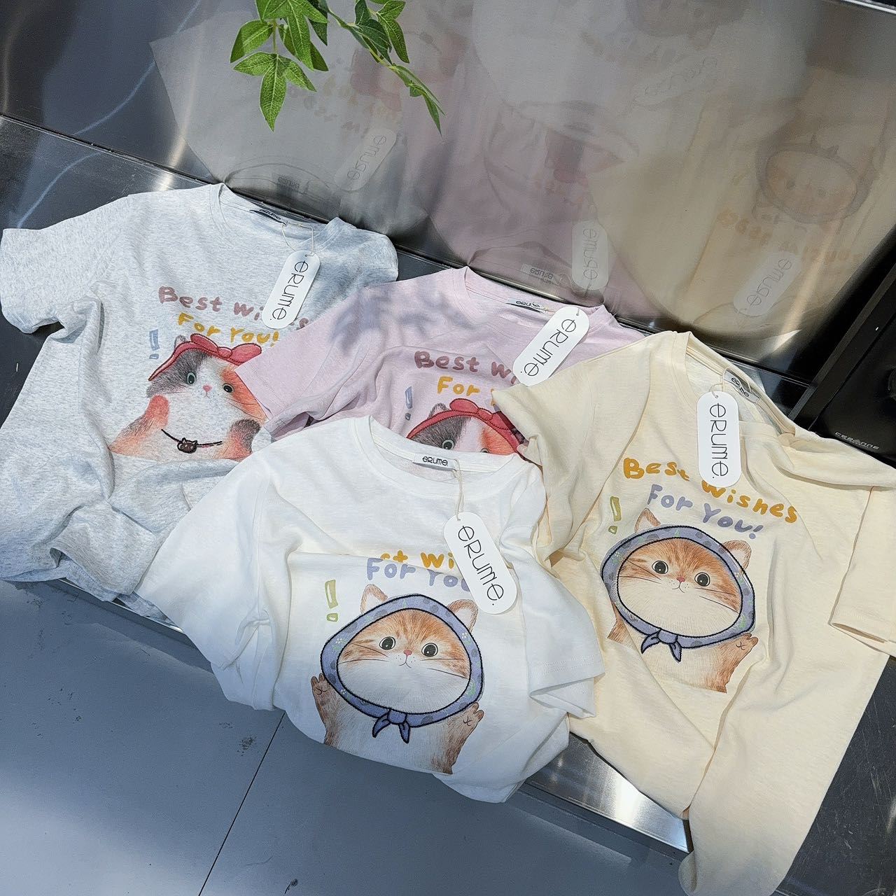 小慧 夏季新款高品质水彩猫咪休闲印花T恤IZ42