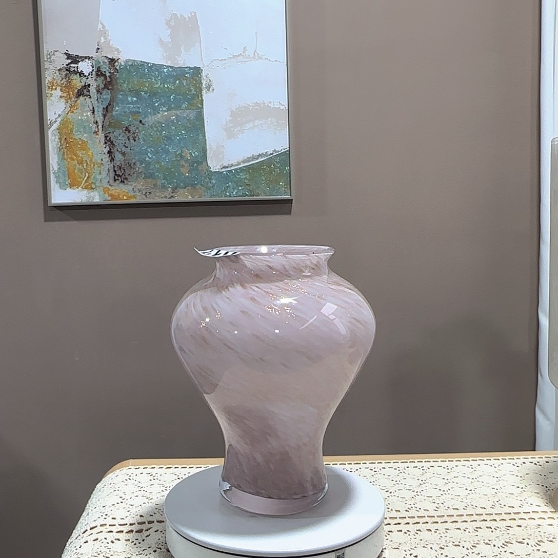 琉璃粉色洒金琉璃花瓶默认微瑕