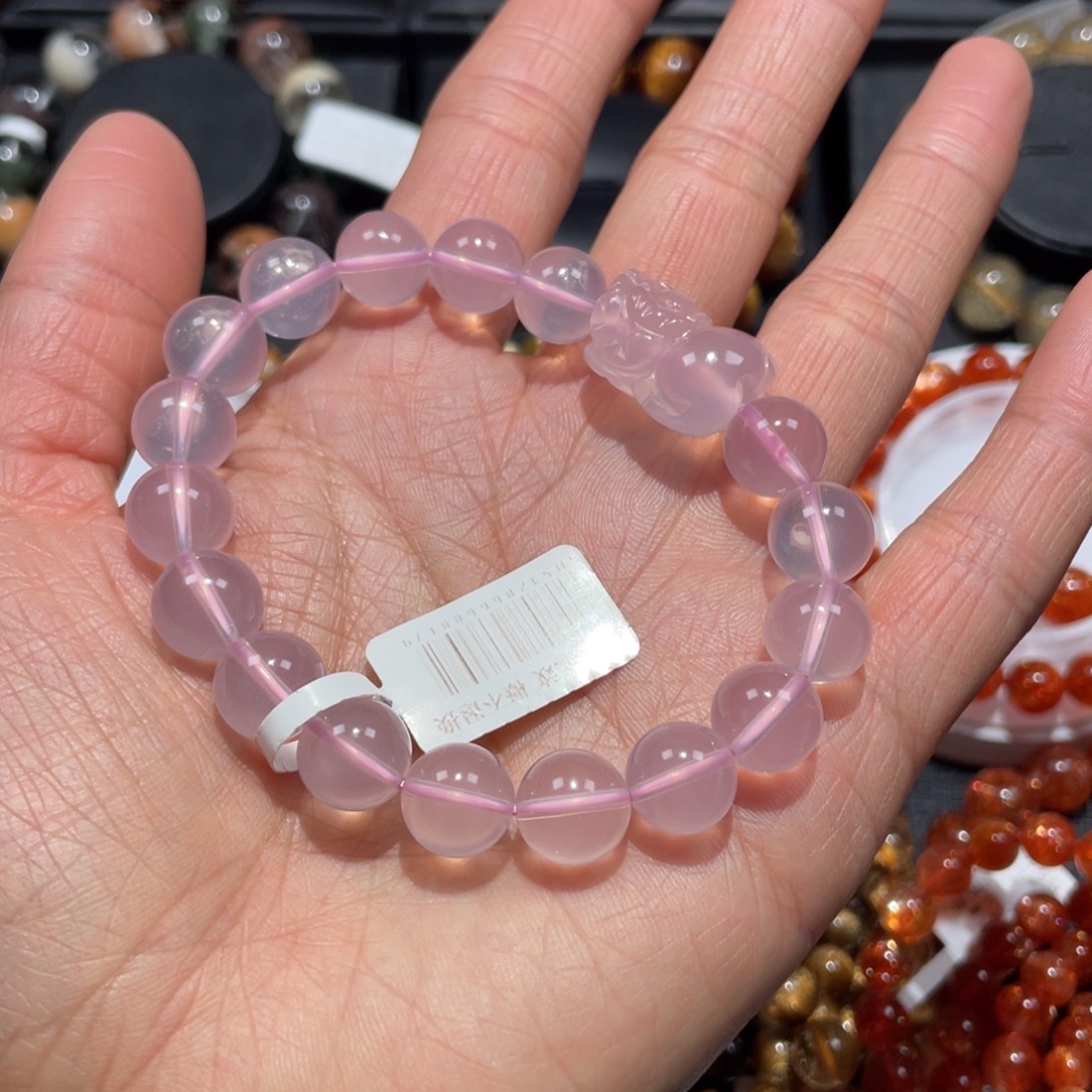 未镶嵌水晶手链粉水晶貔貅手链10.5mm左右