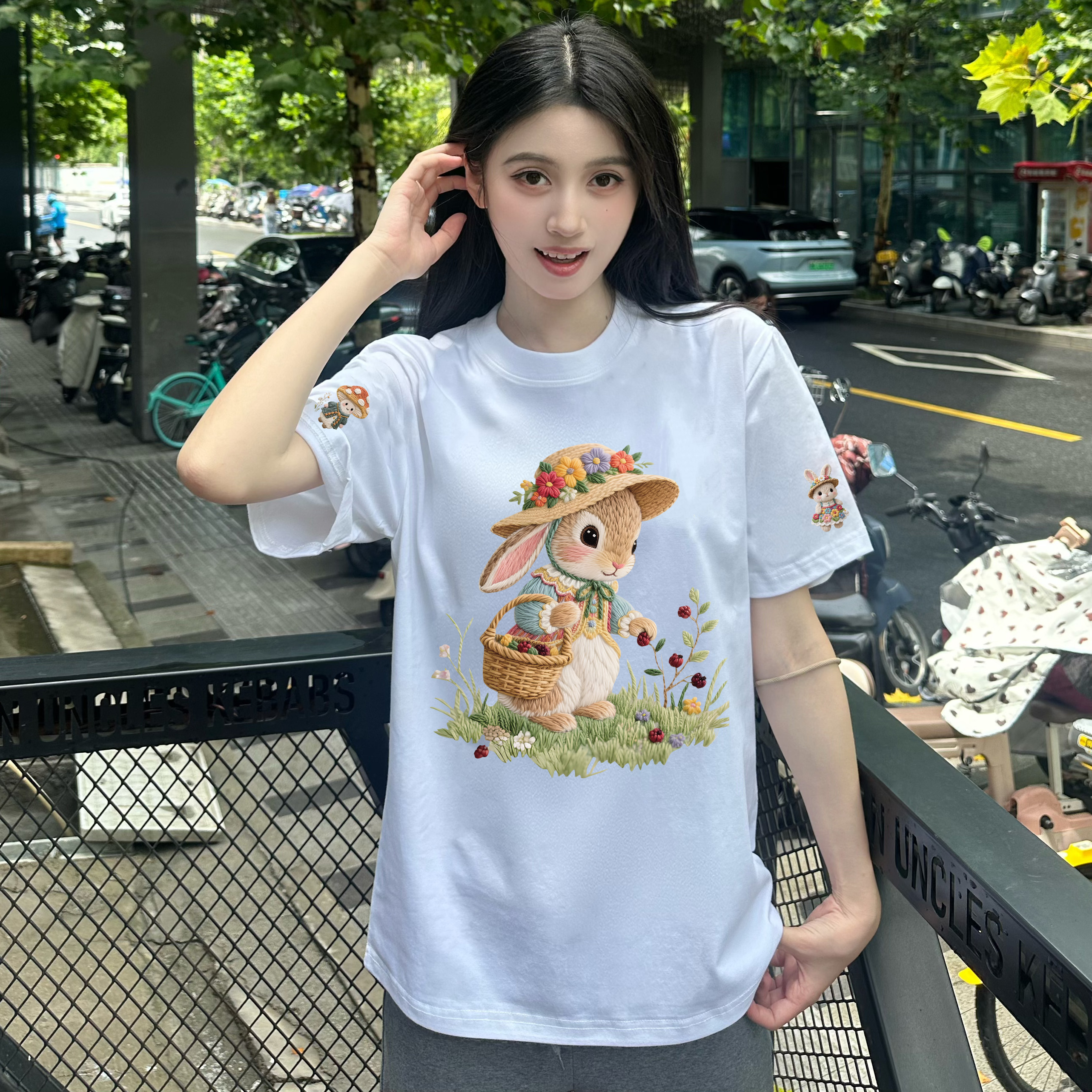 休闲T恤夏季短袖潮流宽松圆领常规版卡通常规印花网红纯棉时尚ins