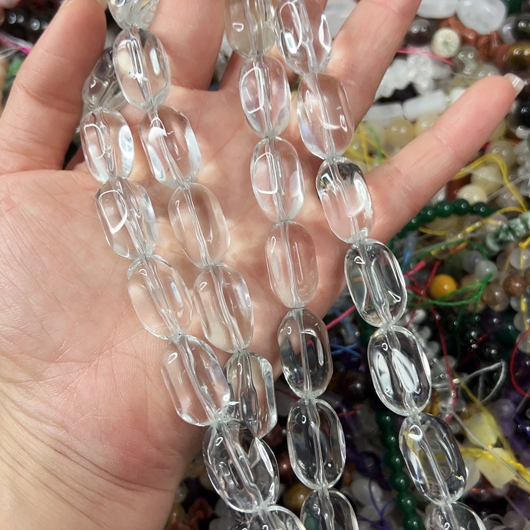 玛瑙/玉髓未镶嵌珠宝半成品，压电白水晶椭圆大长条