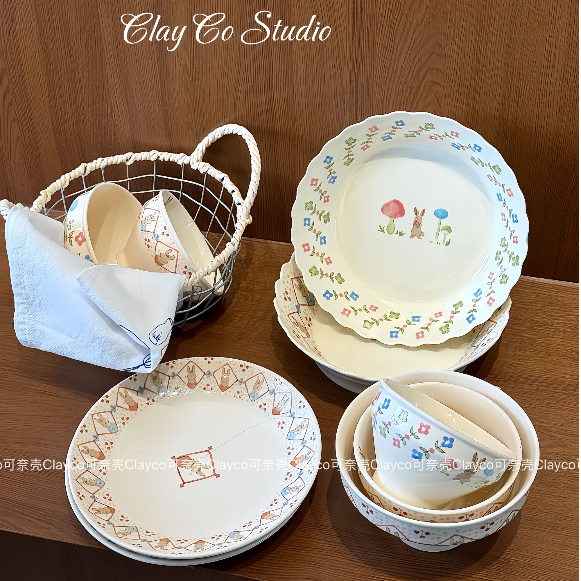 Clay Co可爱卡通ins风麻薯兔兔高颜值陶瓷餐具家用米饭碗盘子面碗