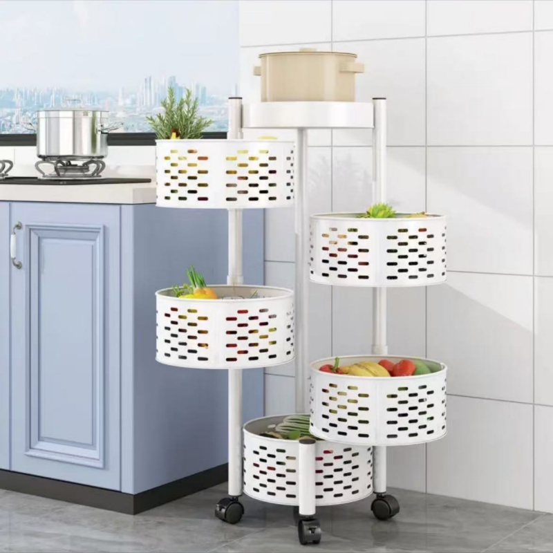 PP4层旋转置物架落地式储物架厨房收纳架简易收纳筐家用菜篮子