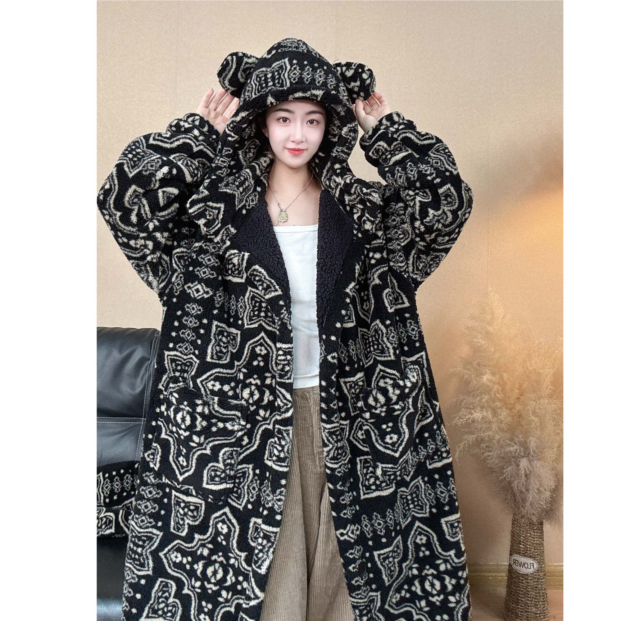 深冬双层巨厚连帽中长款加绒加厚保暖男女家居服睡衣睡袍浴袍套装